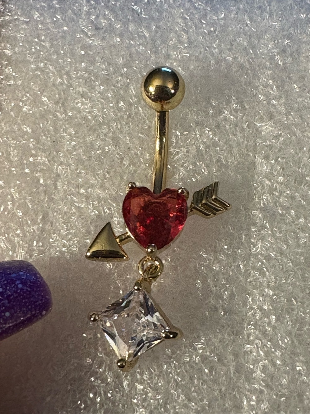 Belly Ring-Dangling Heart Bow & Arrow Gold Tone Naval  Ring Copper Zirconia
